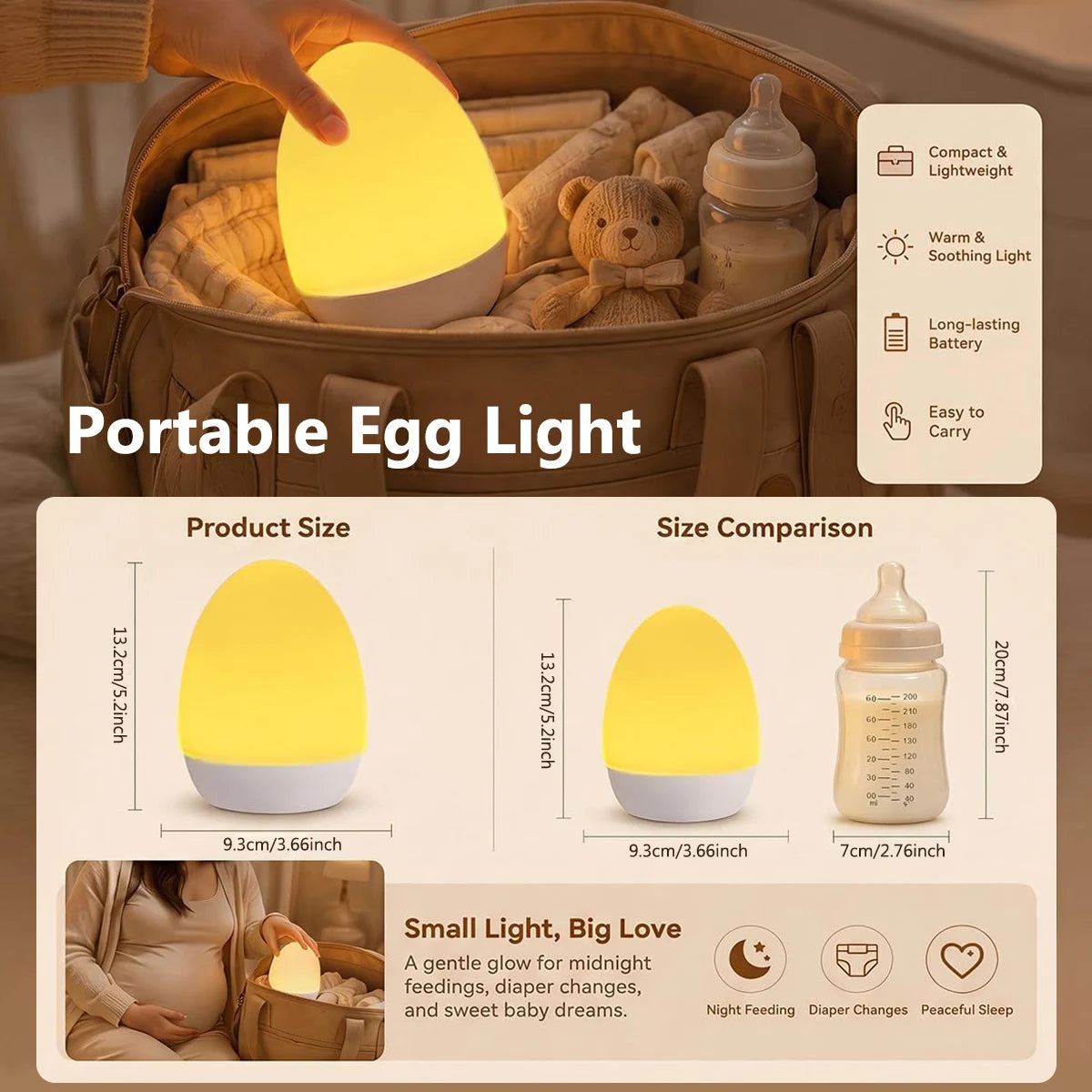 Luz Noturna Infantil em Formato de Ovo // Ideal p/ Amamentação e Presente // 3 Temperaturas de Cor e 12 Cores RGB // Toque Suave (Textura Agradável) // Iluminação Ambiente p/ o Quarto