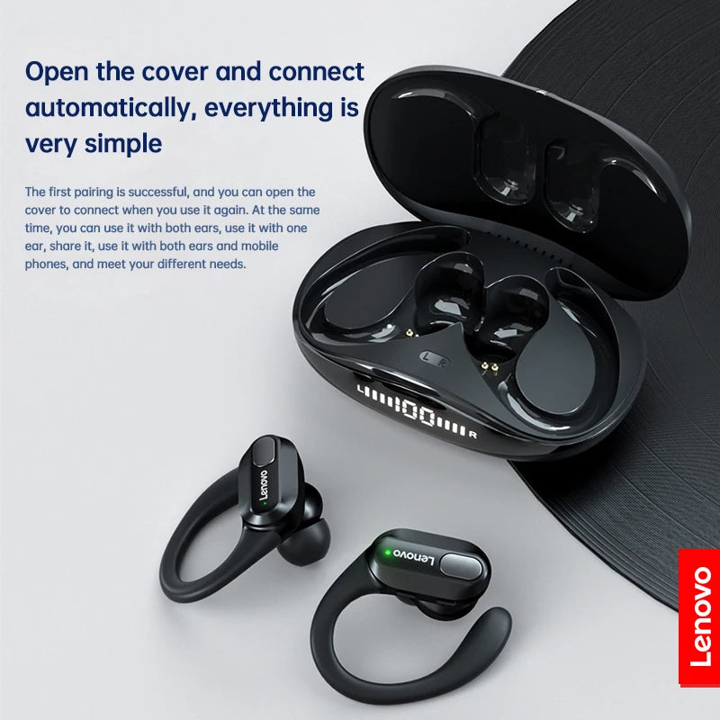 Fones de Ouvido Esportivos s/ Fio Lenovo XT80 Originais // Com Microfone // Display LED de Energia // Som Estéreo de Alta Fidelidade // Bluetooth 5.3 TWS