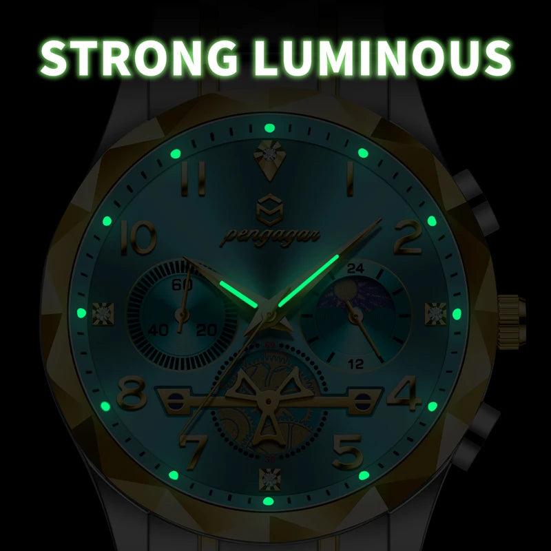 Relógio de Pulso Masculino de Luxo PENGAGAR // Cronógrafo, À Prova d'água / Luminoso // Aço Inoxidável // Esportivo de Alta Qualidade // Relógios de Quartzo