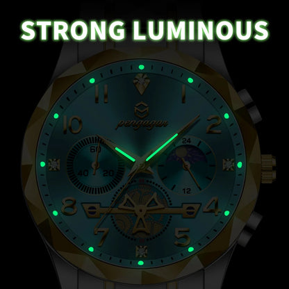 Relógio de Pulso Masculino de Luxo PENGAGAR // Cronógrafo, À Prova d'água / Luminoso // Aço Inoxidável // Esportivo de Alta Qualidade // Relógios de Quartzo