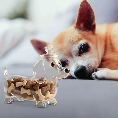 Pote de Vidro p/ Petiscos c/ Tema de Cachorro Dachshund // Com Tampa Hermética // Ideal p/ Armazenar Alimentos e Guloseimas p/ Cães.