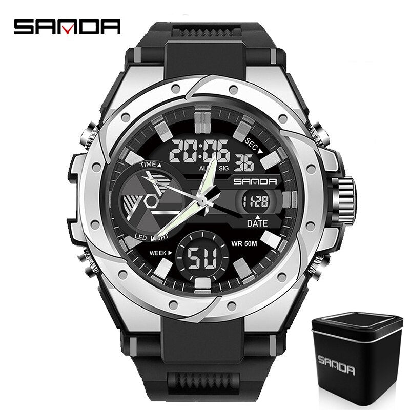 Relógio Digital SANDA 3313 de Pulso Multifuncional // Tendência da moda // Estilo Militar, Para atividades ao ar livre // À Prova d'Água 50M