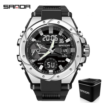 Relógio Digital SANDA 3313 de Pulso Multifuncional // Tendência da moda // Estilo Militar, Para atividades ao ar livre // À Prova d'Água 50M