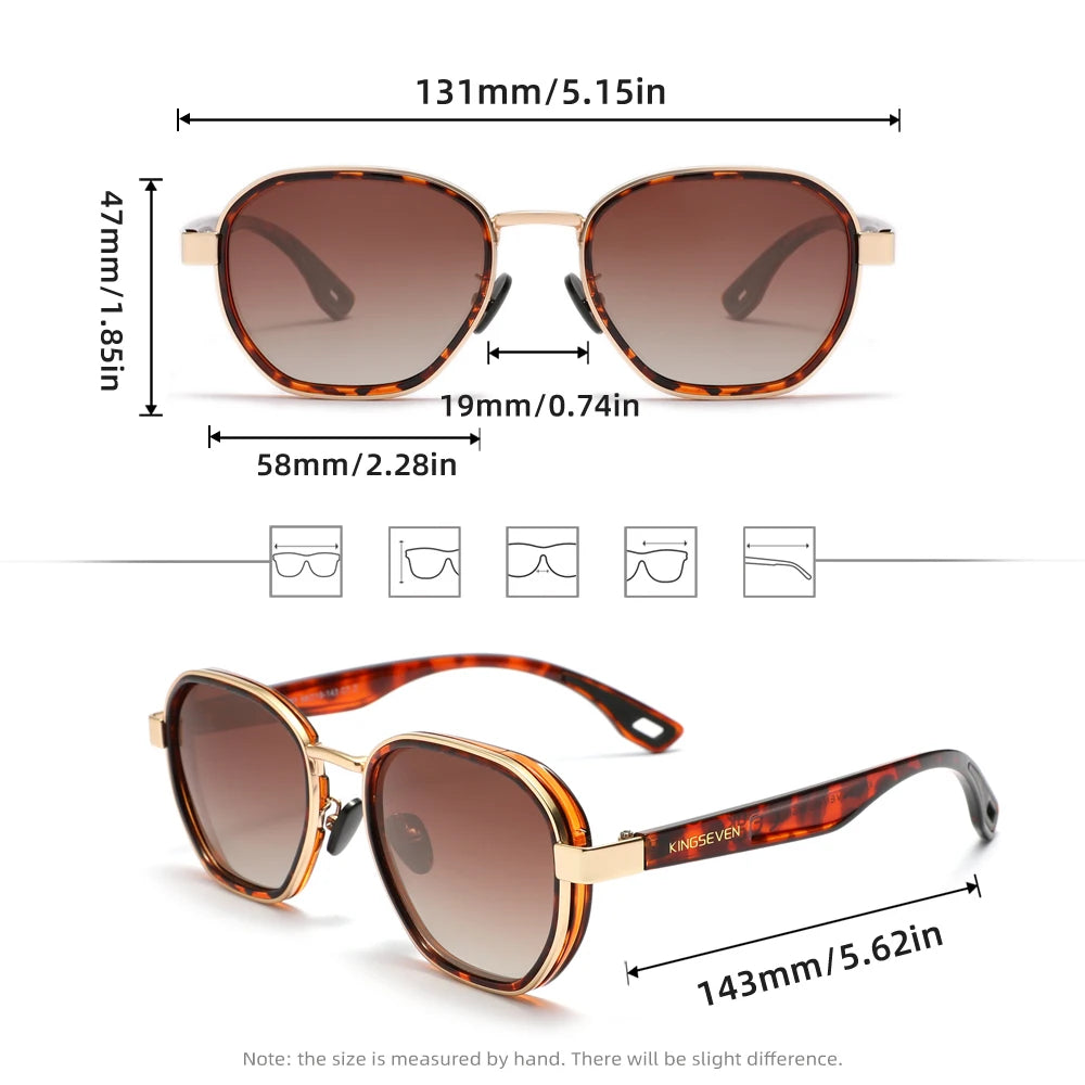 Óculos de Sol Originais da Marca KINGSEVEN // Polarizados, UV400, Luxo // Óculos Femininos // Armação Redonda // Estilo Casual e Moderno p/ Uso Externo.