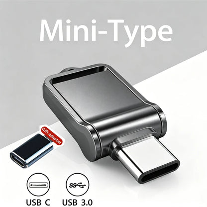 Mini Pendrive OTG USB 3.0 Tipo C de 512 GB p/ iPhone, iPad e Android (Samsung/Laptop) // Capacidades de 32 GB, 256 GB e 512 GB