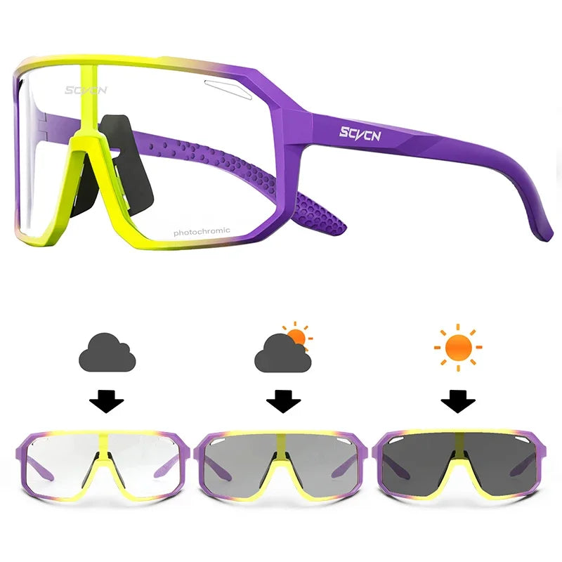 Óculos de Sol p/ Ciclismo Unissex p/ Caminhadas // Fotocromáticos SCVCN // Novos p/ Motociclismo, Bicicleta, Esportes ao Ar Livre // Proteção UV400