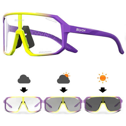 Óculos de Sol p/ Ciclismo Unissex p/ Caminhadas // Fotocromáticos SCVCN // Novos p/ Motociclismo, Bicicleta, Esportes ao Ar Livre // Proteção UV400