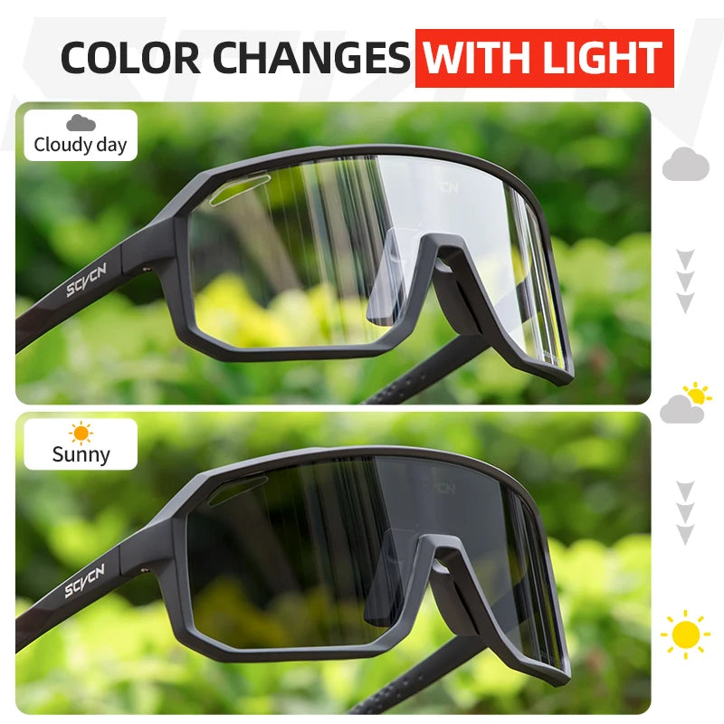 Óculos de Sol p/ Ciclismo Unissex p/ Caminhadas // Fotocromáticos SCVCN // Novos p/ Motociclismo, Bicicleta, Esportes ao Ar Livre // Proteção UV400
