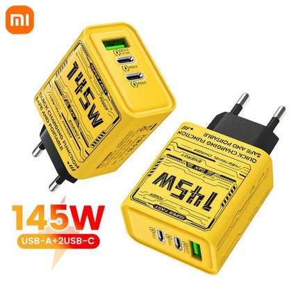 Xiaomi 145 W NOVO Carregador Ultra Rápido 3 portas PD USB // Carregador de Celulares UE // Adaptador de Parede p/ iPhone / Samsung / Huawei