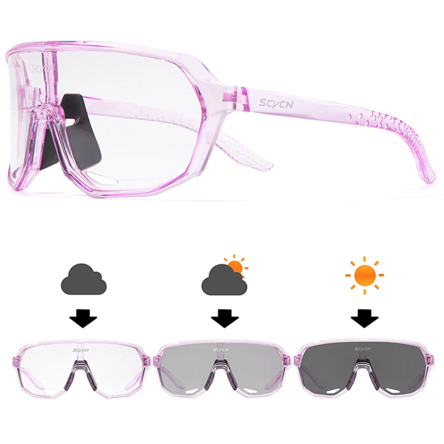 Óculos de Sol p/ Ciclismo Unissex p/ Caminhadas // Fotocromáticos SCVCN // Novos p/ Motociclismo, Bicicleta, Esportes ao Ar Livre // Proteção UV400