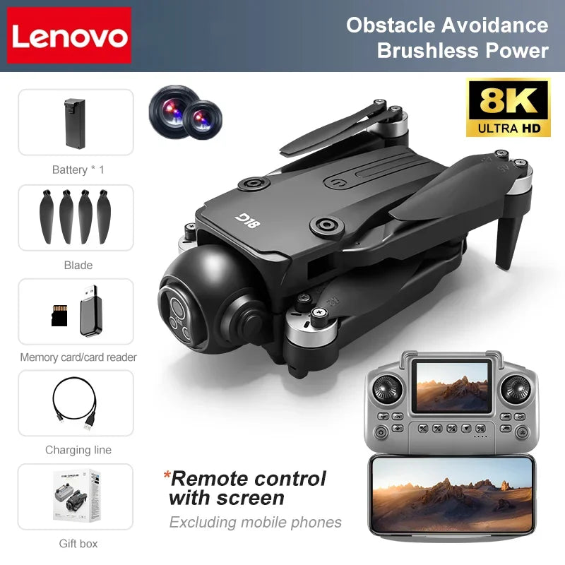 Drone Lenovo D18 8K Aerial HD Câmera Dupla // Fotografia Inteligente // Prevenção de Obstáculos // Brushless Power // 5G WIFI GPS Return VR Drone