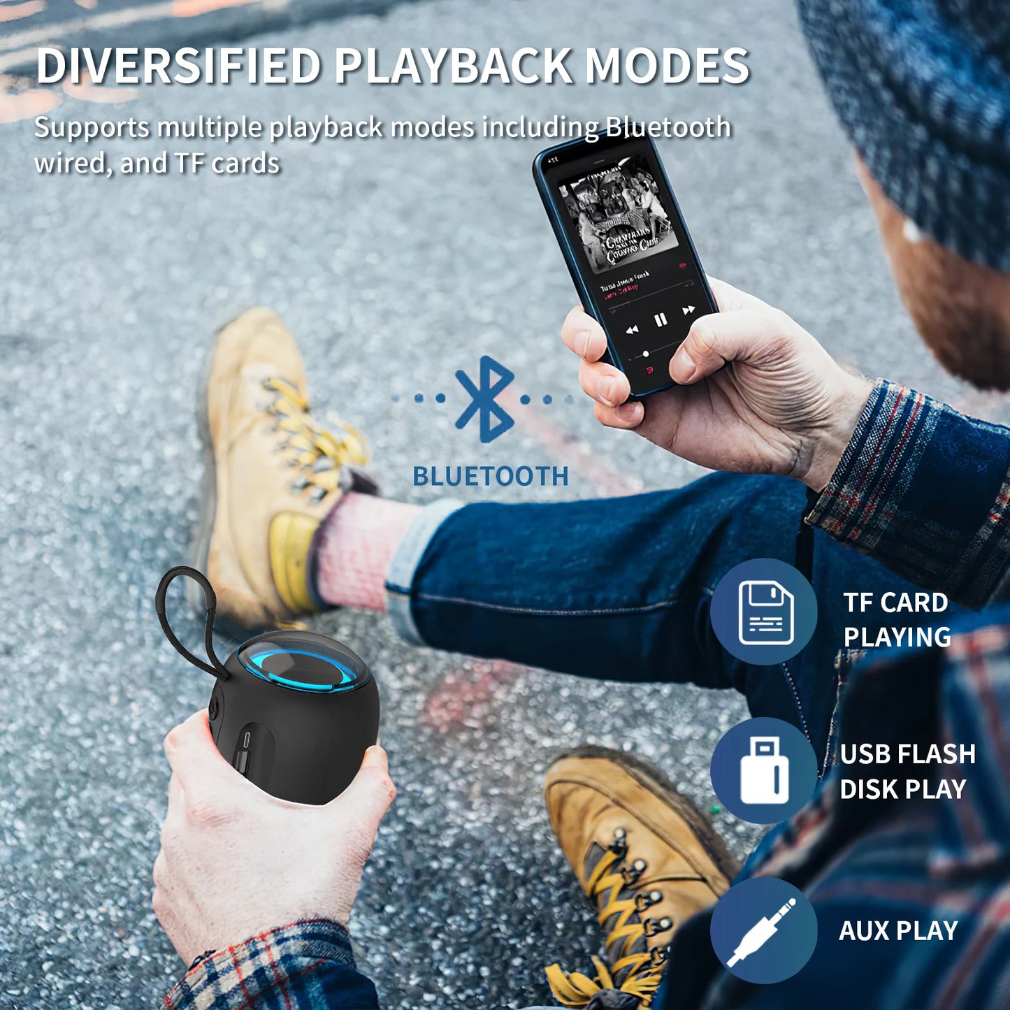 Caixa de Som Bluetooth Portátil Sem Fio p/ Esportes ao Ar Livre // XTUGA RGB Reprodutor de Áudio Portátil para Música // USB, Bluetooth, p/ Festas e Rádio