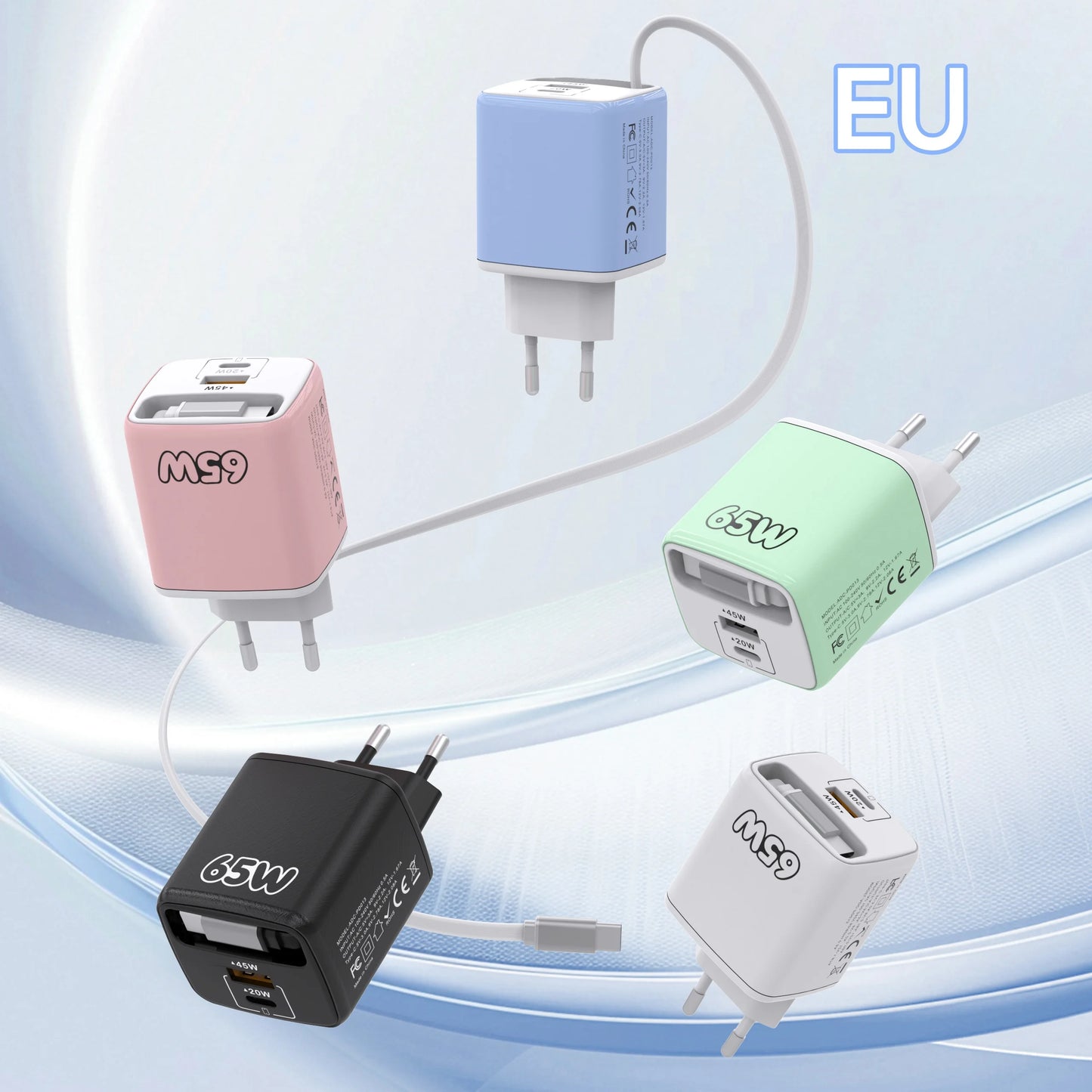 Carregador de Parede USB-C PD de 65W com Cabo USB-C Retrátil e Quick Charge 3.0 // Para iPhone 17 Pro, Samsung e Xiaomi // Padrões UE