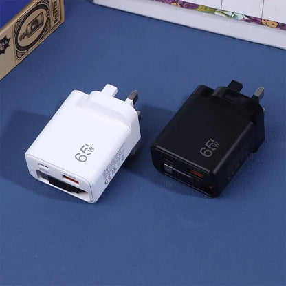Carregador Rápido USB-C de 65W com Cabo Tipo-C Retrátil e Carregamento Rápido PD // Para iPhone 16/15, MacBook, Notebook Samsung e iPad (Plugue UE)