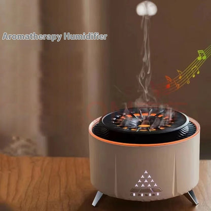 Umidificador de Mesa "Lava Vulcânica" com Efeito de Chama e Aromaterapia // Simulação de Anéis de Fumaça (Estilo Água-viva) para Relaxamento