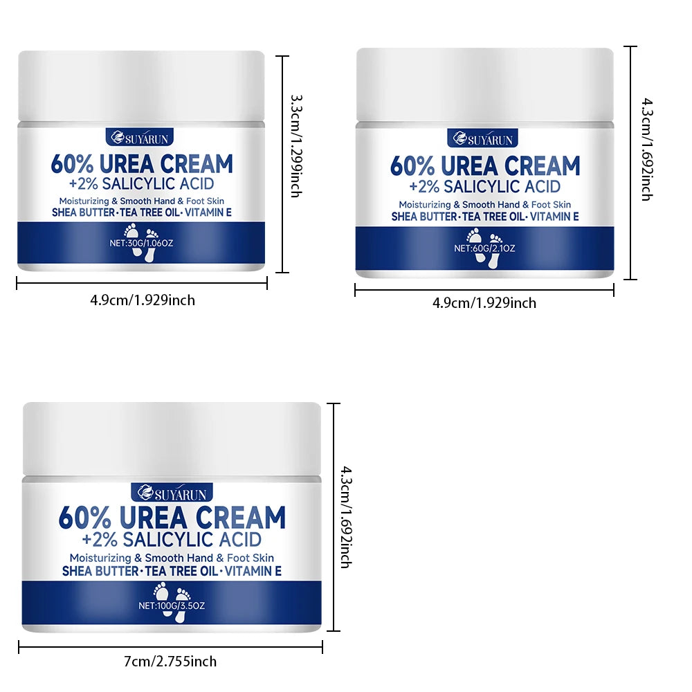 Creme p/ Pés SUYARUN 60% Ureia p/ Calcanhares Rachados e Pele Seca // Tratamento Hidratante Intensivo // Removedor de Calosidades // Cuidado p/ Pés Diabéticos.