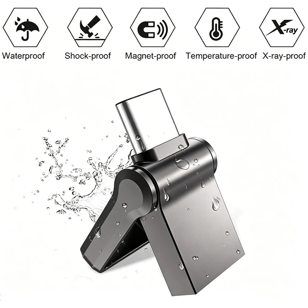 Mini Pendrive OTG USB 3.0 Tipo C de 512 GB p/ iPhone, iPad e Android (Samsung/Laptop) // Capacidades de 32 GB, 256 GB e 512 GB