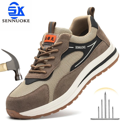 Tênis Esportivo SENNUOKE Maculino // Sapatos de Segurança Leve para Trabalho // Proteção e Segurança