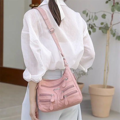 Bolsa WEIXIER de Ombro Macia Casual Pequena // Bolsa Feminina de Couro Crossbody Ajustável Multi-Bolso // Jovens e Senhoras