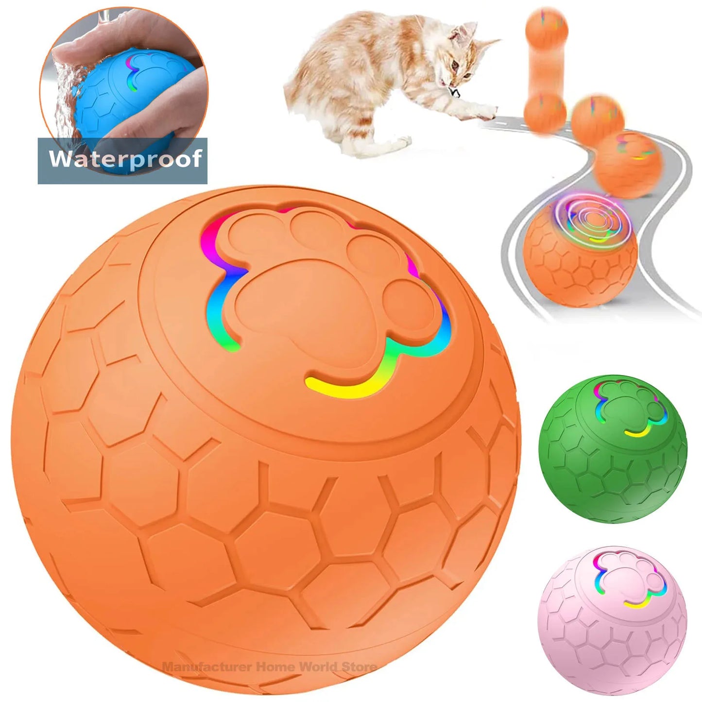 Bola de Brinquedo Inteligente p/ Cães // Eletrônica e Interativa // Com USB // Que Quica e Rola Automaticamente // Com Luzes RGB