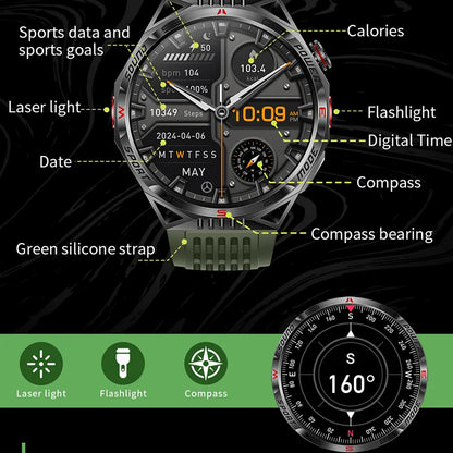 Novo Relógio Inteligente com Lanterna LED para Homens Original // Esportes ao ar Livre // Laser, Chamada Bluetooth, 450mah, Bússola // Relógio Inteligente para Huawei Xiaomi