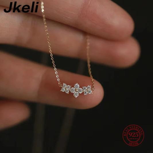 Jkeli Colar Romântico de Prata Esterlina 925 // Com Três Pétalas e Clavícula de Flor // Joias Requintadas p/ Festa e Casamento