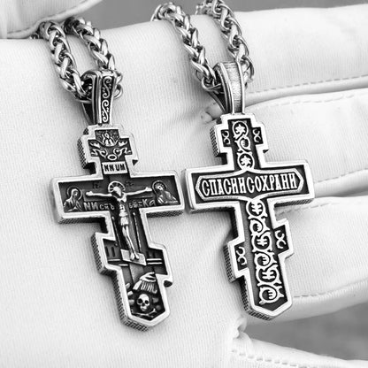 Colar Amuleto Cristão c/ Pingente de Cruz de Jesus // Colar Masculino de Aço Inoxidável // Joia Religiosa p/ Presente