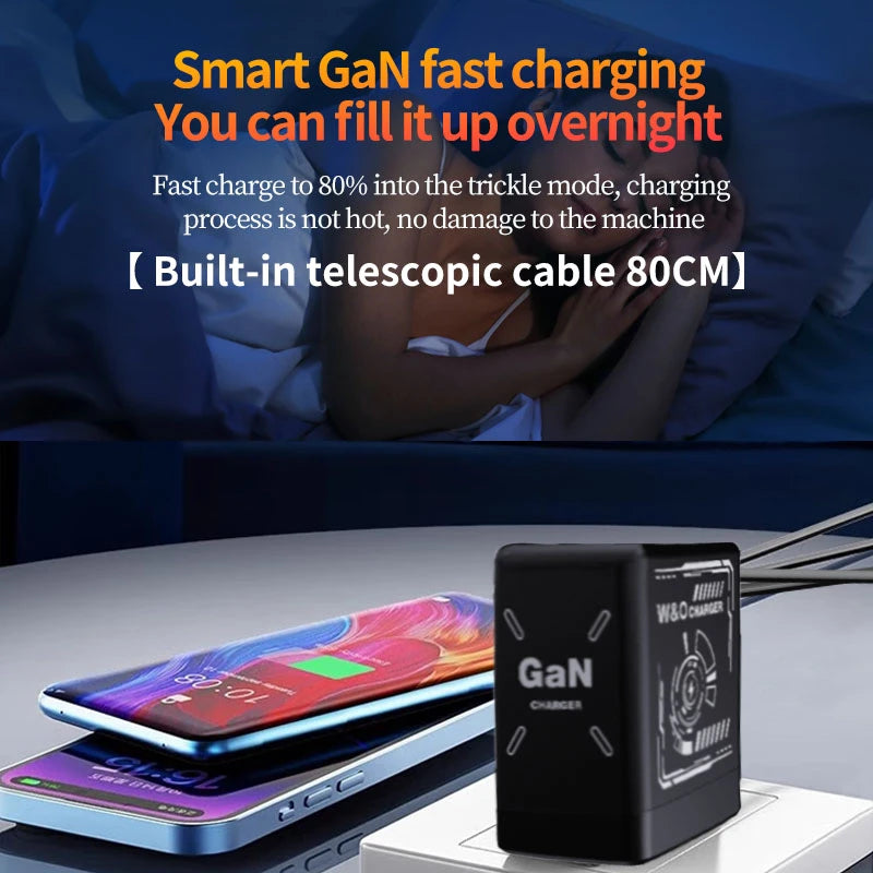 Carregador Ultrarrápido Xiaomi GaN120W c/ Cabo Lightning Tipo C Retrátil // Com Adaptador de Carregamento Rápido p/ IPhone 16,/ iPad / Samsung e Huawei