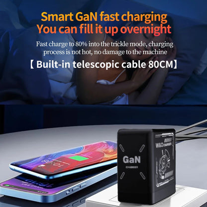 Carregador Ultrarrápido Xiaomi GaN120W c/ Cabo Lightning Tipo C Retrátil // Com Adaptador de Carregamento Rápido p/ IPhone 16,/ iPad / Samsung e Huawei