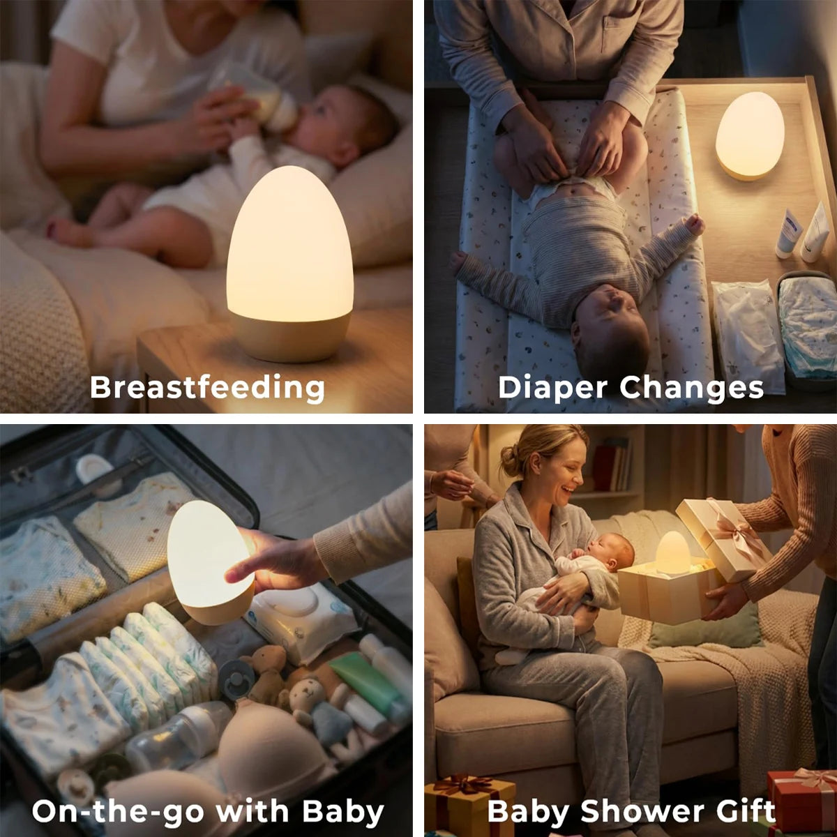Luz Noturna Infantil em Formato de Ovo // Ideal p/ Amamentação e Presente // 3 Temperaturas de Cor e 12 Cores RGB // Toque Suave (Textura Agradável) // Iluminação Ambiente p/ o Quarto