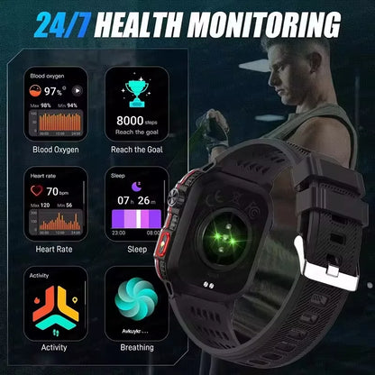 Novo relógio Inteligente Militar Robusto de Fitness 2025 Masculino // Com GPS / Lanterna / Bússola // Bateria de 600 mAh p/ Xiaomi // Relógio Inteligente Esportivo