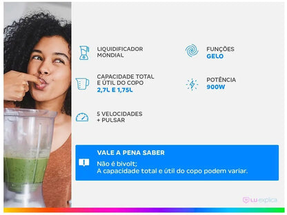 Liquidificador Mondial Turbo L-900 FB // Com Filtro de 5 Velocidades 900W // Preto-220V