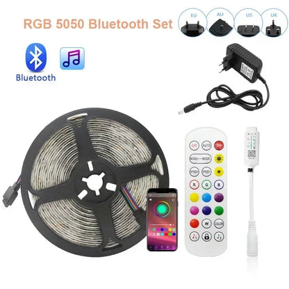 Fitas de LED RGB 12V, Fitas Adesivas p/ Áreas Internas // 5050, 5M, 10M, 15M // 30/60 LEDs por Metro // Cordão de Gelo, Decoração de Ambiente