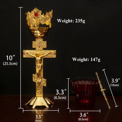 Lâmpada de Óleo de Mesa HTISOK p/ Vigília Ortodoxa // Lâmpada de Óleo de Metal c/ Design de Jesus Ortodoxo // Para uso em Adoração Doméstica