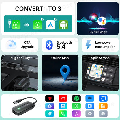 Adaptador OTTOCAST Play2Video Express Wireless // CarPlay Android Auto para Youtube, Netflix p/ Volvo Chevrolet VW CarAccessory
