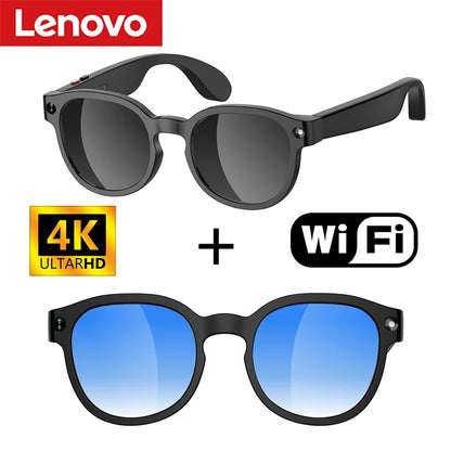 Óculos inteligentes Lenovo com IA, tradução por IA, câmera HD de 8MP, gravação de imagem em 4K, gravação de chamadas via Bluetooth e reprodução de música. Lançamento de 2026.