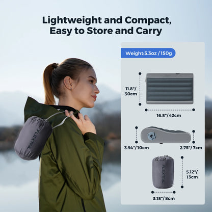 Travesseiro Inflável Ergonômico FLEXTAIL ZERO // Com Suporte Duplo p/ Viagem e Casa / Leve, Lavável e Ultrassilencioso