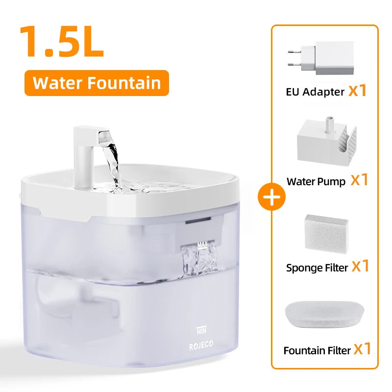 Fonte de Água Inteligente ROJECO p/ Gatos e Cães // Dispensador Automático de Água Purificadora c/ Filtros de Recirculação.