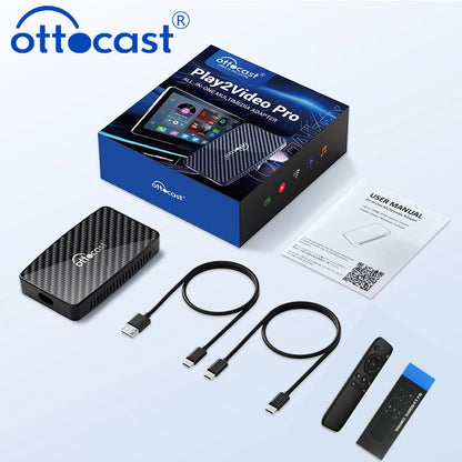 OTTOCAST Play2Video Pro Android Ai Box Pro // Com YouTube, Netflix e TikTok Integrados // IPTV, Conexão com Fio para Sem Fio e CarPlay // Acessórios p/ Carro.