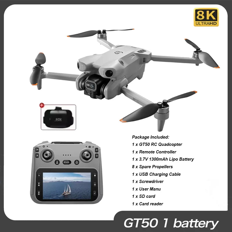 Drone RC GT50 PRO Original 2026 NOVO // Com Câmeras Duplas 8K HD, Wi-Fi, GPS // 20 minutos de Voo, Fotografia Aérea, Quadricóptero // Brinquedo de Controle Remoto