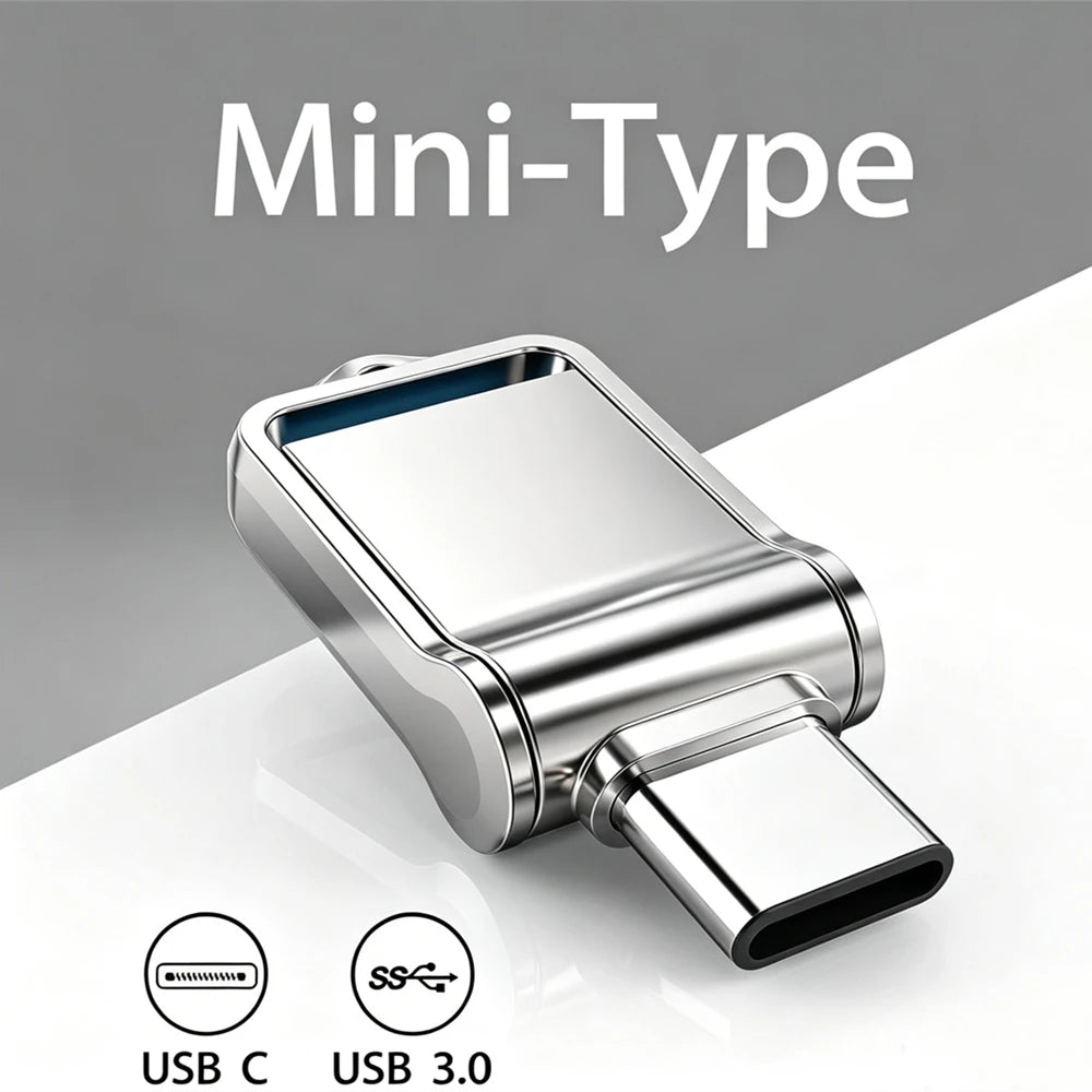 Mini Pendrive OTG USB 3.0 Tipo C de 512 GB p/ iPhone, iPad e Android (Samsung/Laptop) // Capacidades de 32 GB, 256 GB e 512 GB