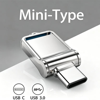 Mini Pendrive OTG USB 3.0 Tipo C de 512 GB p/ iPhone, iPad e Android (Samsung/Laptop) // Capacidades de 32 GB, 256 GB e 512 GB