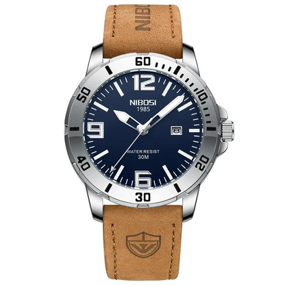 Relógios NIBOSI da Moda p/ Homens // Pulseira de Aço Inoxidável // Relógio Esportivo de Quartzo // Data Ultra Automática // Relógio Casual à Prova d'Água // Relógio Masculino