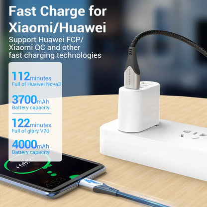 Cabo USB C Tipo C Vention Carregador Rápido // Cabo de Carregamento para Xiaomi 11T Pro Huawei Samsung S21 // 3A/5A Carregamento Rápido 3.0 USB Tipo C