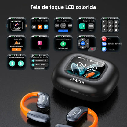 ERAZER XP15 Wireless Headphones Bluetooth 5.4 AI Translator Earbuds Glowing Earhook Upgraded LCD Touchscreen ENC Noise Reduction