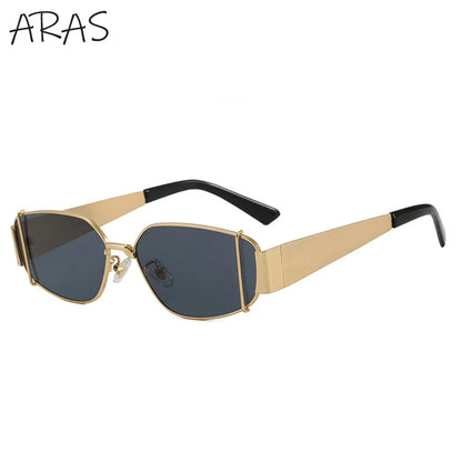 Óculos de Sol Retangulares Punk da Moda Femininos 2025 // Armação de Metal Irregular de Marca de Luxo // Óculos de Sol Sexy Vintage p/ Viagem