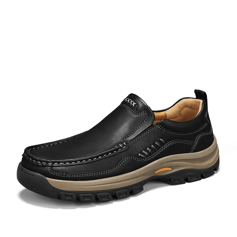 Calçados Masculinos de Marca Sneaker em Couro Legítimo de Alta Qualidade // Estilo Casual Slip-On Confortável // Ideal p/ Trabalho e Uso Externo