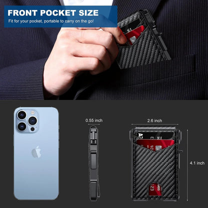 Carteira Masculina c/ Bloqueio RFID | Porta-cartões Minimalista // Fino e Inteligente c/ Abertura Automática // Carteira Metálica p/ Cartões de Crédito c/ Clipe p/ Dinheiro.