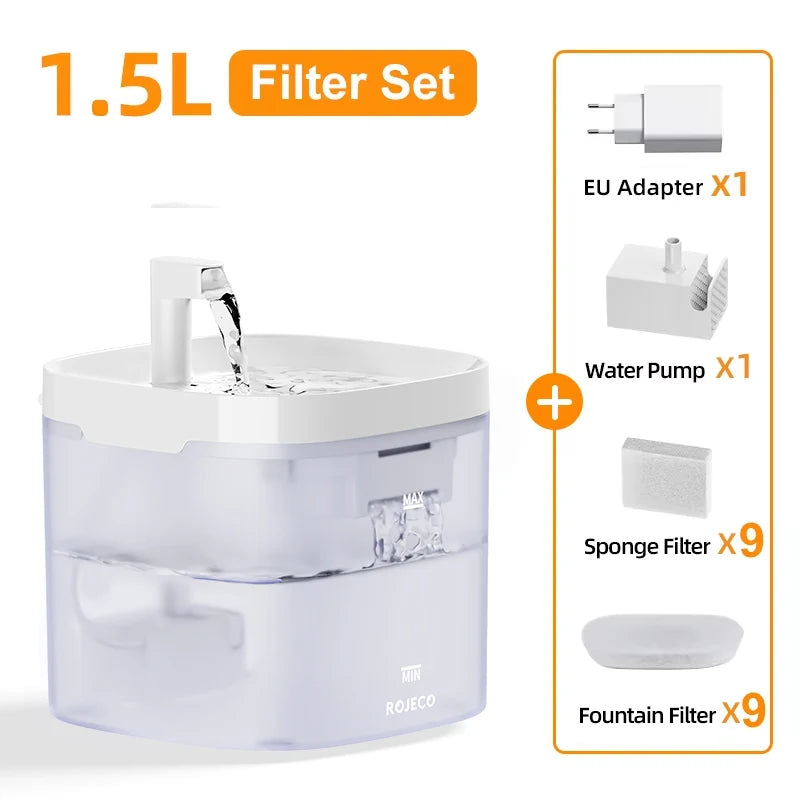 Fonte de Água Inteligente ROJECO p/ Gatos e Cães // Dispensador Automático de Água Purificadora c/ Filtros de Recirculação.
