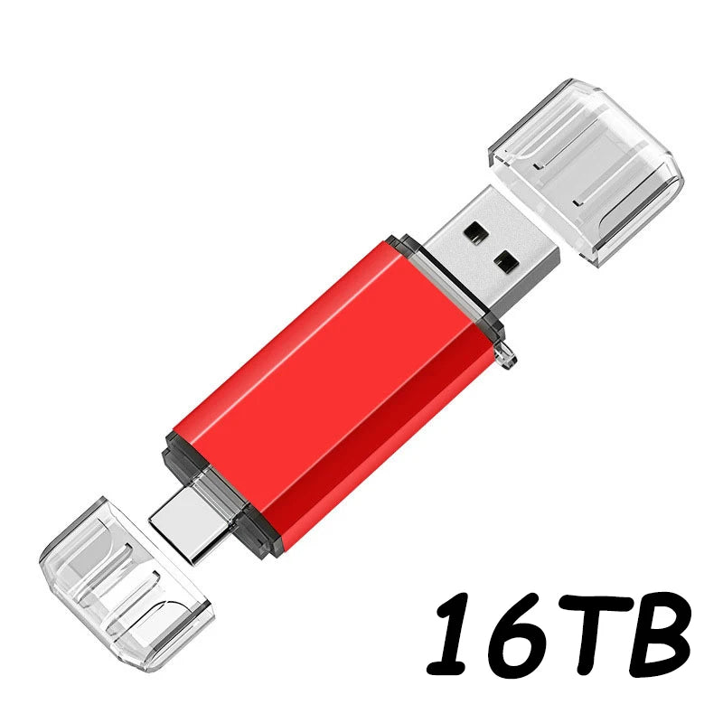 Novo Pendrive OTG 2 em 1 de 16 TB (USB 3.0 e Tipo-C) para iPhone, Samsung, Huawei, Xiaomi, Android e Notebook